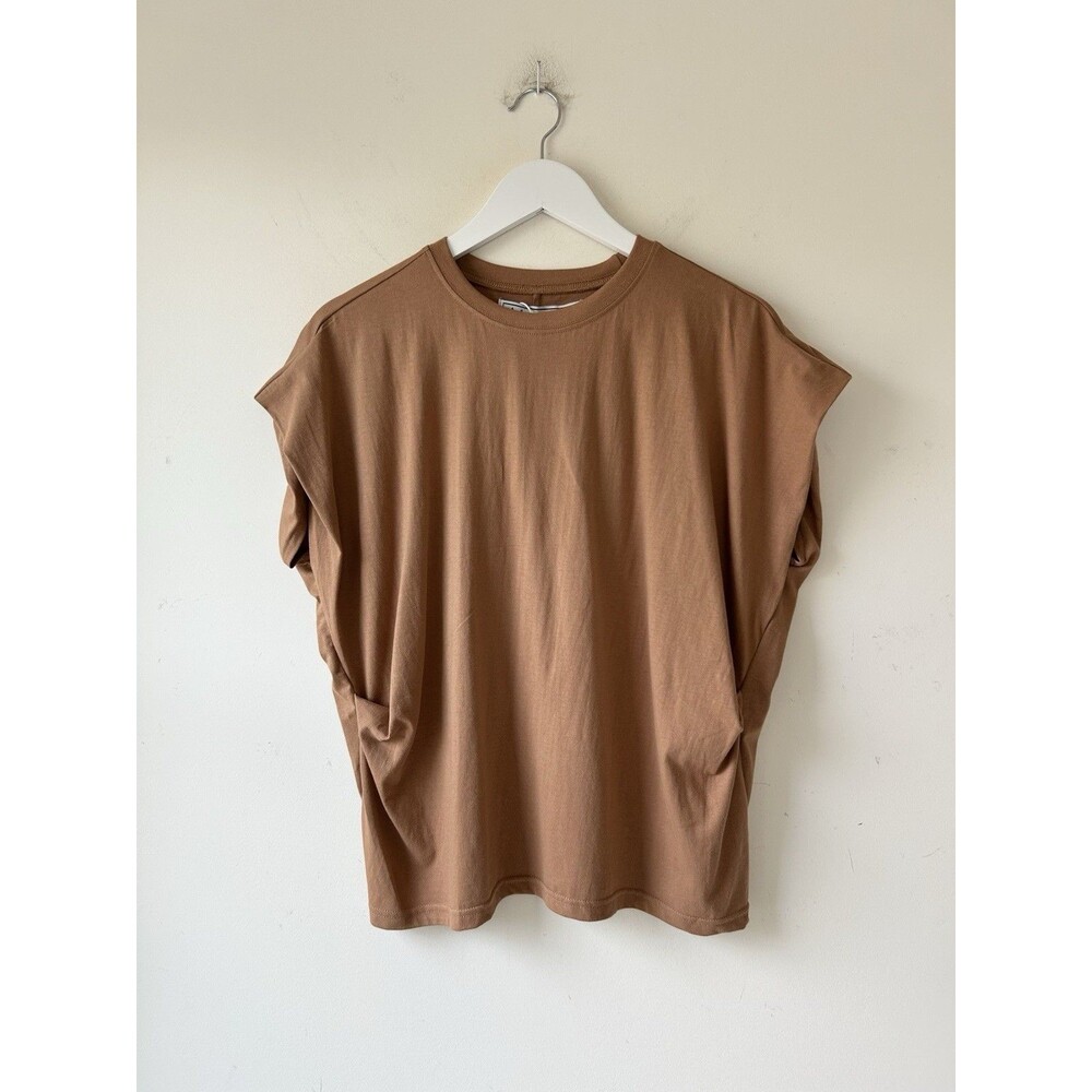 Chelsea DeBoer Brown Short Sleeve Crew Neck Muscle Tank Top Size S Camel Cocoon